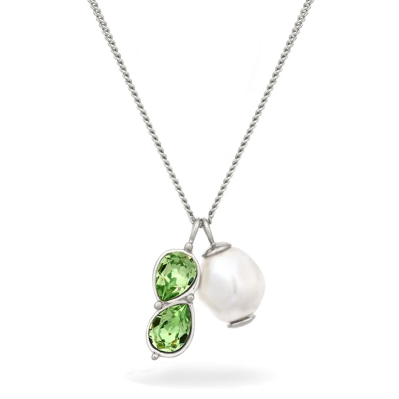 Halskette Tropfen | Mit Kristallen von Swarovski® (Hellgrün) & Synthetische Perle