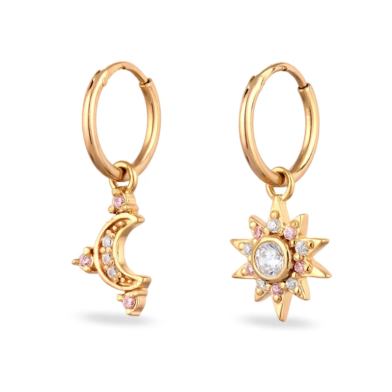 Creolen Sonne | Zirkonia (Weiß,Pink)
