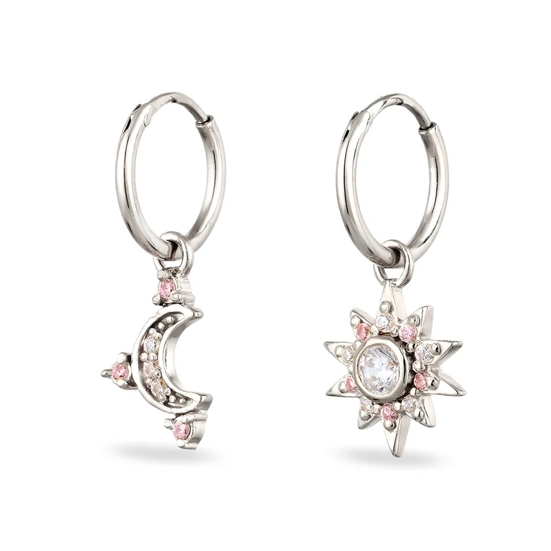 Creolen Sonne | Zirkonia (Weiß,Pink)