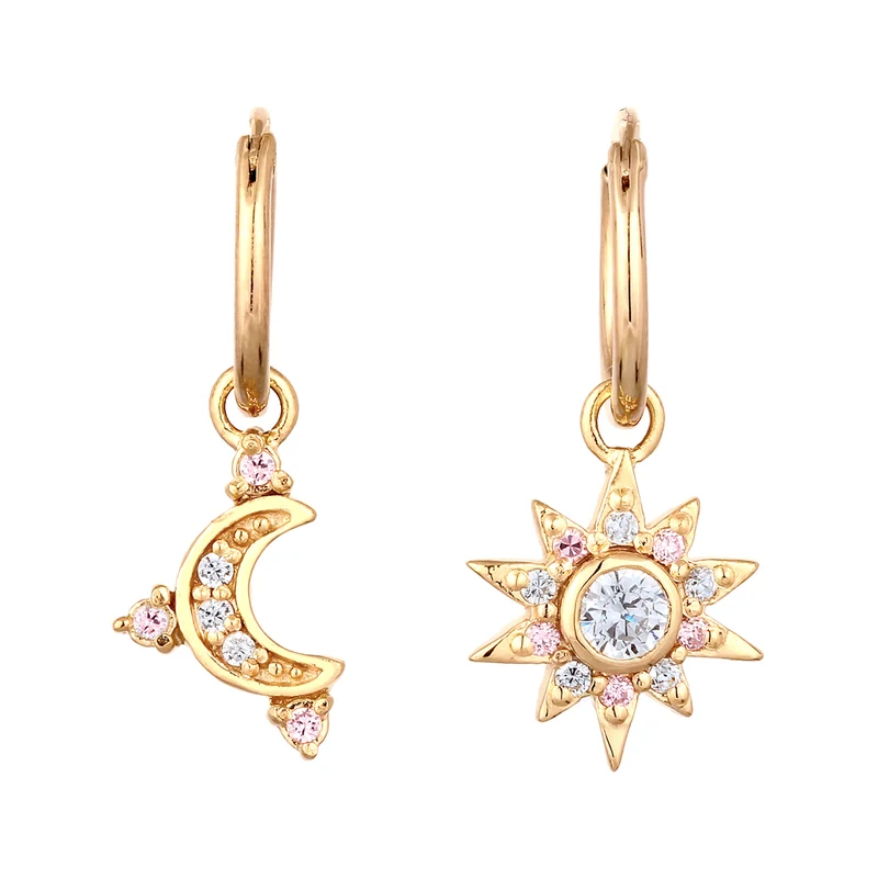 Creolen Sonne | Zirkonia (Weiß,Pink)