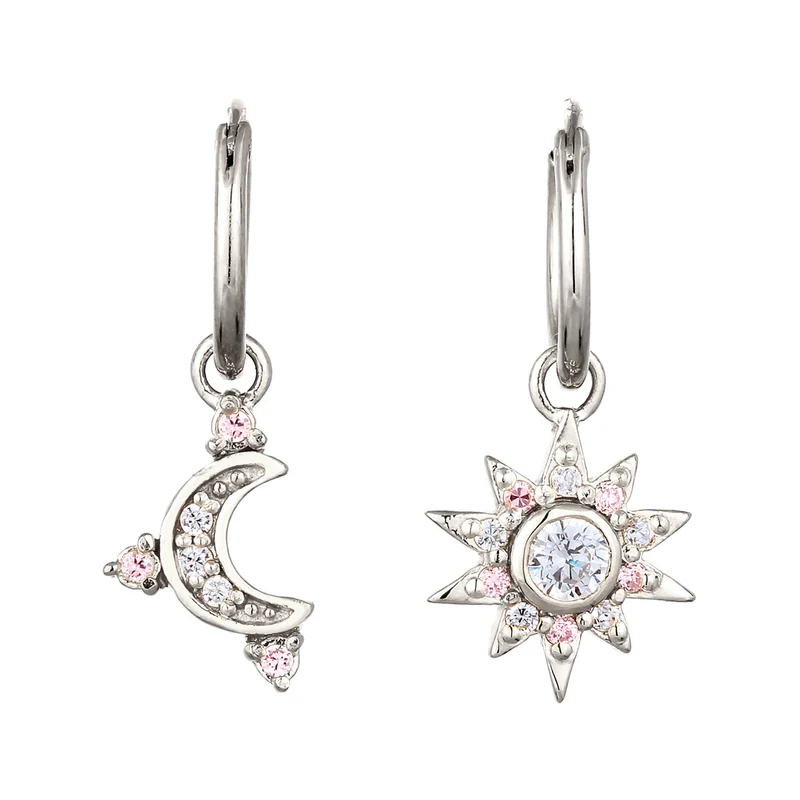 Creolen Sonne | Zirkonia (Weiß,Pink)