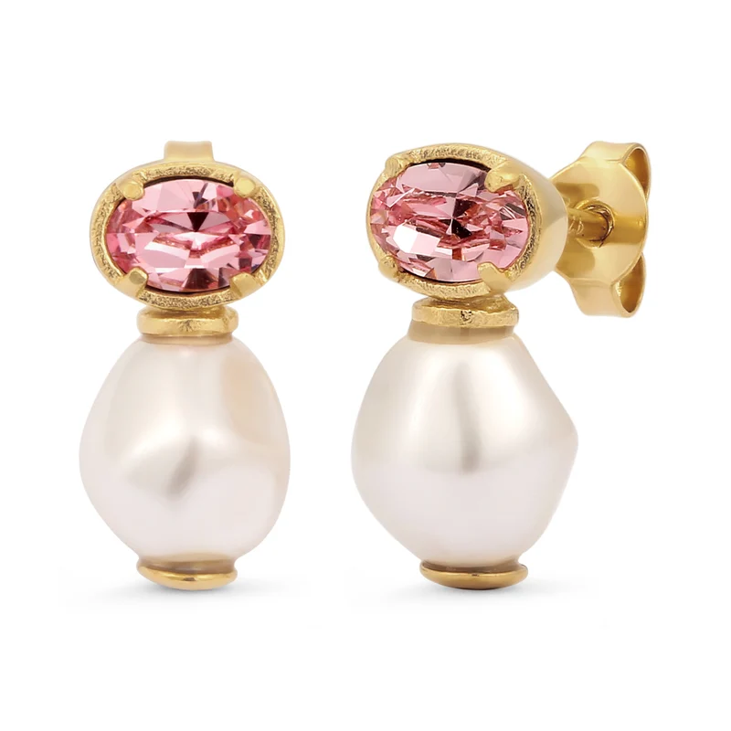 Ohrstecker | Mit Kristallen von Swarovski® (Pink) & Synthetische Perle (Weiß)
