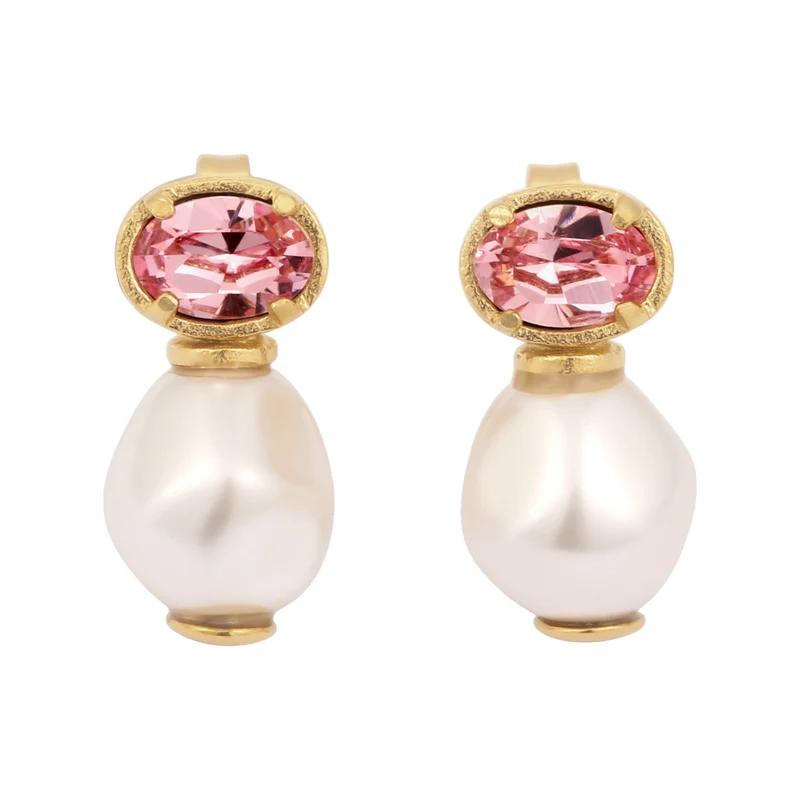 Ohrstecker | Mit Kristallen von Swarovski® (Pink) & Synthetische Perle (Weiß)