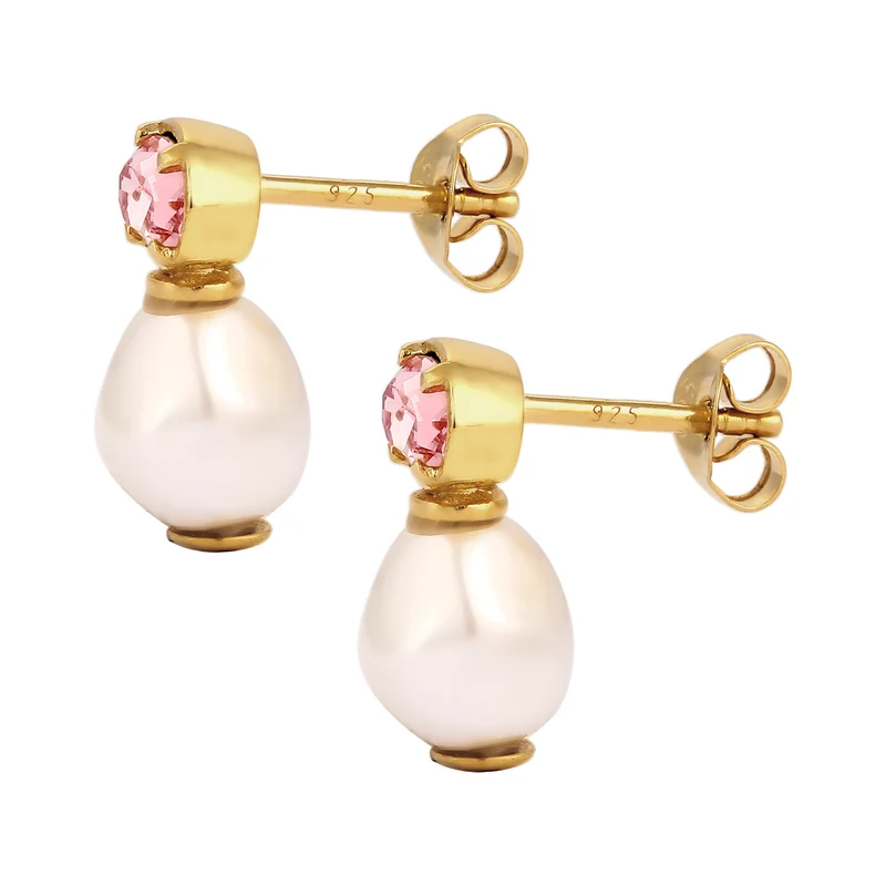 Ohrstecker | Mit Kristallen von Swarovski® (Pink) & Synthetische Perle (Weiß)