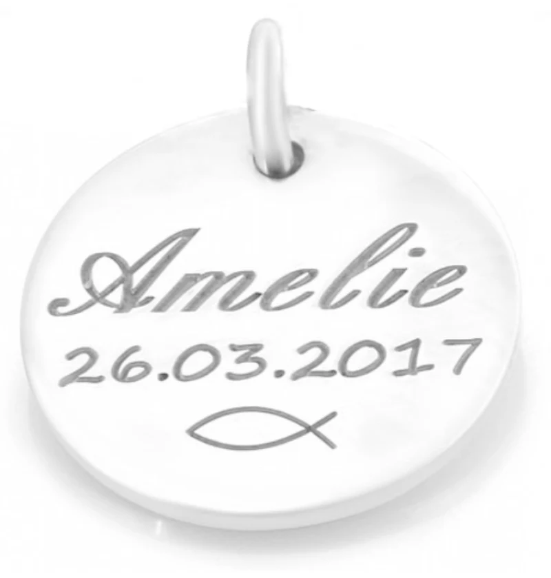 GRAVUR ANHÄNGER 1,3 cm MIT WUNSCHTEXT, 925 STERLING SILBER, NAMENSPLÄTTCHEN