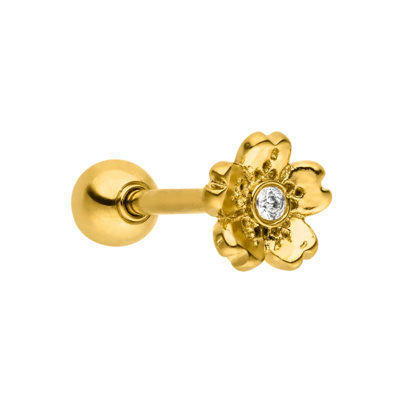 Stone Flower Ohr Piercing 18K Vergoldet