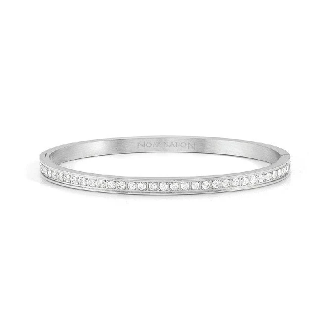 Pretty Bangles Large Bracelet in Silver & Clear White CZ
