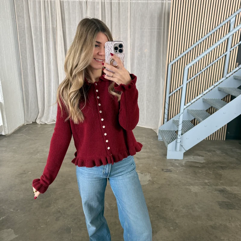 Rüschen Strickjacke - Bordeaux
