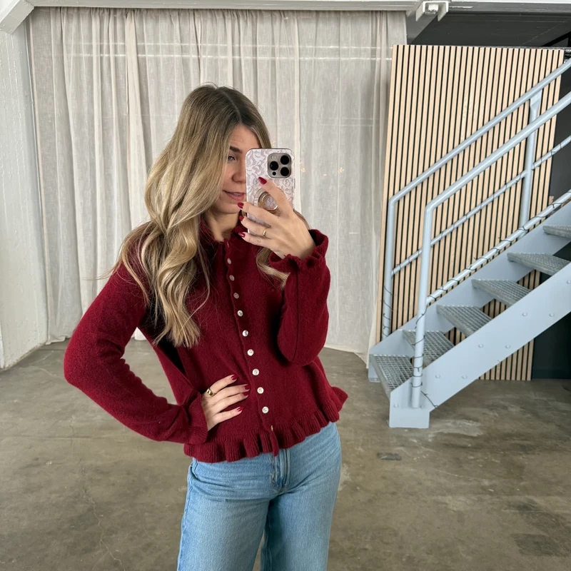 Rüschen Strickjacke - Bordeaux