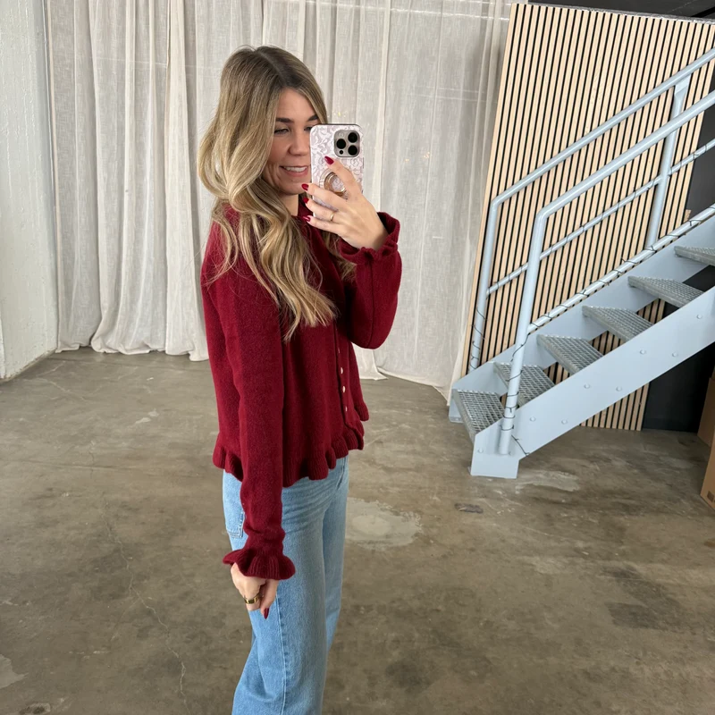 Rüschen Strickjacke - Bordeaux