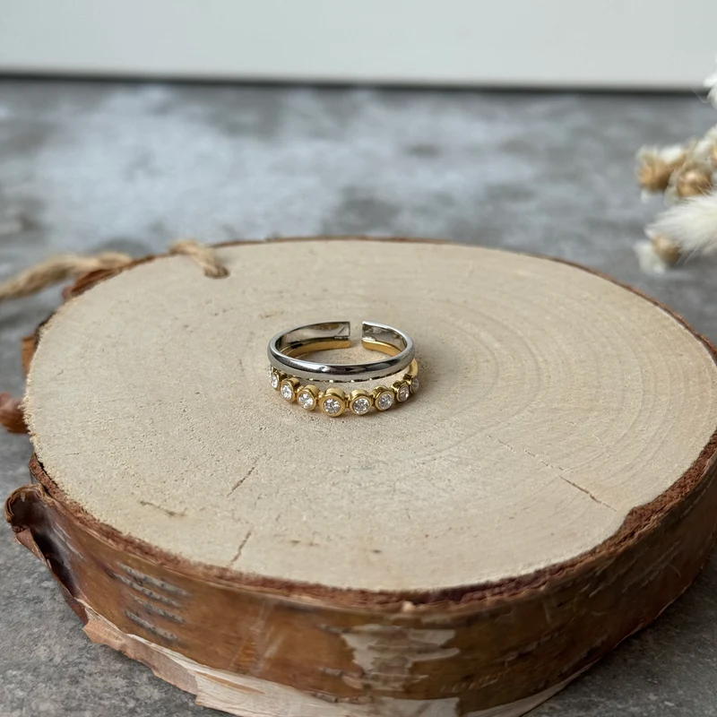 Diamond Row Ring | Plain Bicolour