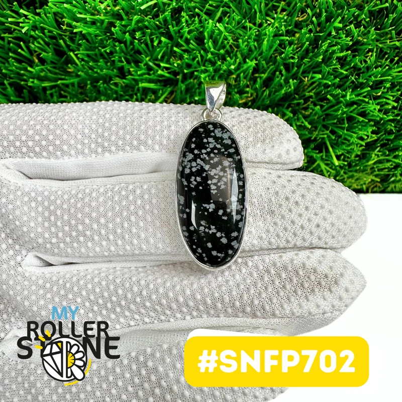 Obsidian-Schneeflocken-Anhänger aus 925er Sterlingsilber (SNFP702)