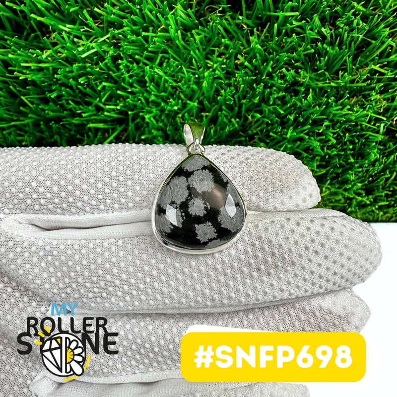 Obsidian-Schneeflocken-Anhänger aus 925er Sterlingsilber (SNFP698)