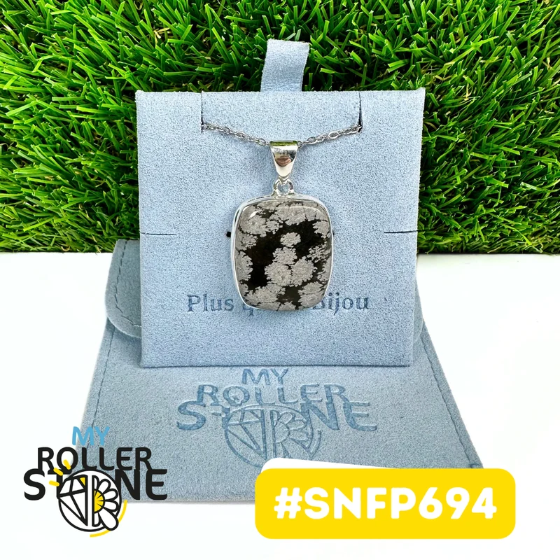 Obsidian-Schneeflocken-Anhänger aus 925er Sterlingsilber (SNFP694)