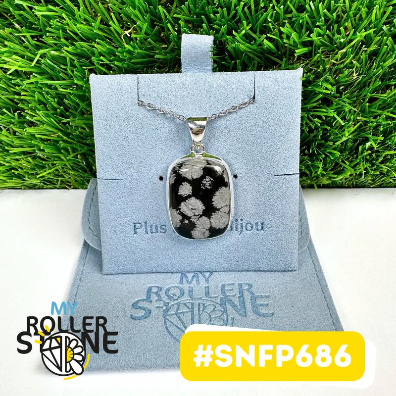 Obsidian-Schneeflocken-Anhänger aus 925er Sterlingsilber (SNFP686)