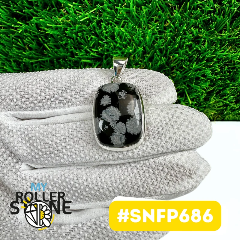 Obsidian-Schneeflocken-Anhänger aus 925er Sterlingsilber (SNFP686)