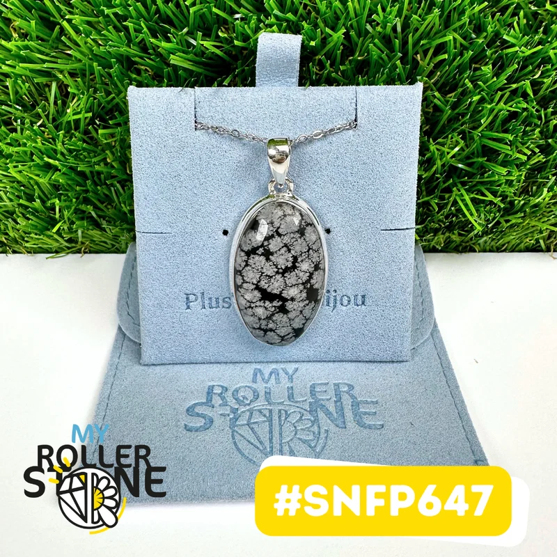 Obsidian-Schneeflocken-Anhänger aus 925er Sterlingsilber (SNFP647)