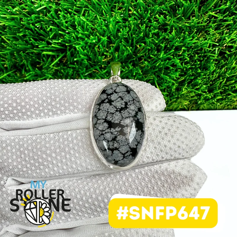 Obsidian-Schneeflocken-Anhänger aus 925er Sterlingsilber (SNFP647)