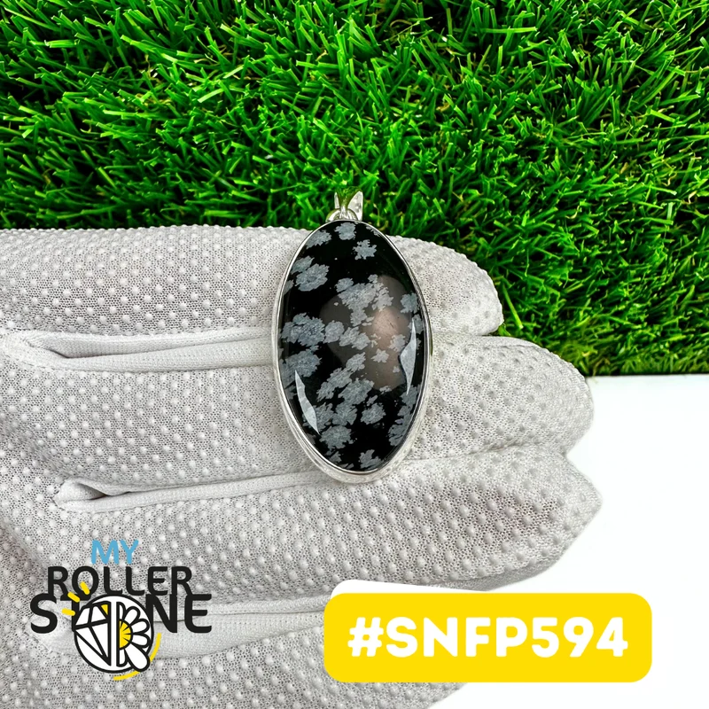 Obsidian-Schneeflocken-Anhänger aus 925er Sterlingsilber (SNFP594)