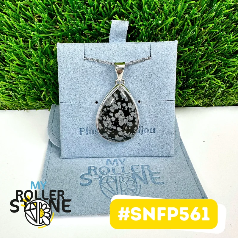 Obsidian-Schneeflocken-Anhänger aus 925er Sterlingsilber (SNFP561)