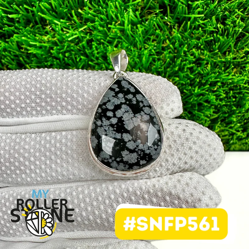 Obsidian-Schneeflocken-Anhänger aus 925er Sterlingsilber (SNFP561)