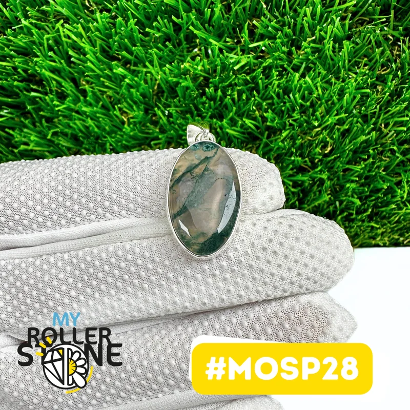 Moosachat-Anhänger in 925er Sterlingsilber (MOSP28)