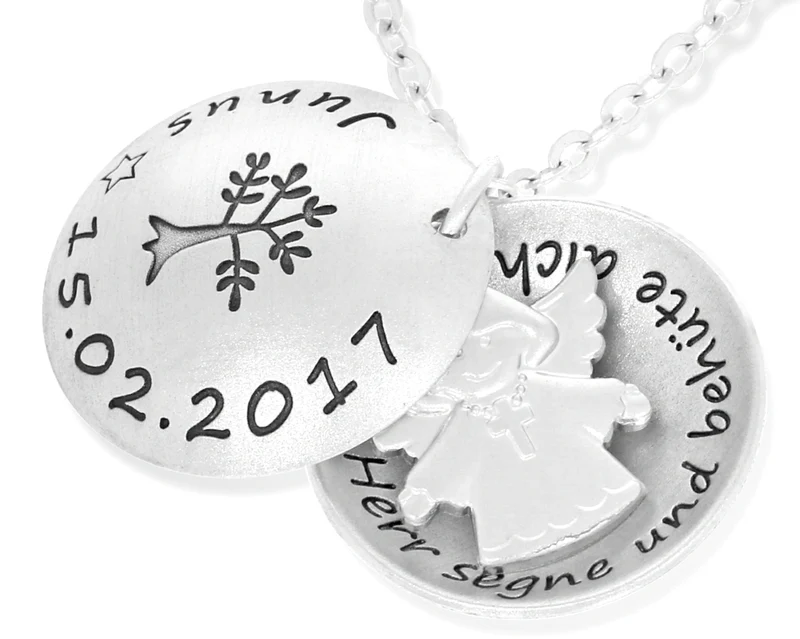 ENGEL SCHMUCK TAUFKETTE MIT GRAVUR 925 SILBER MEDAILLON KETTE TAUFE