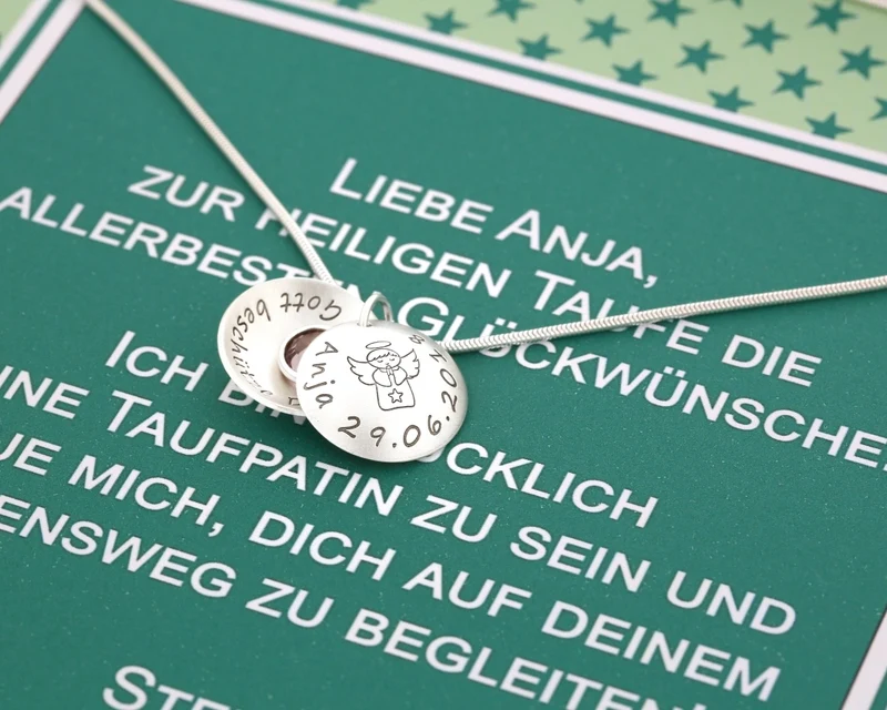 TAUFKETTE MIT GRAVUR, SCHMUCK SCHACHTEL MIT WUNSCHTEXT, GESCHENK