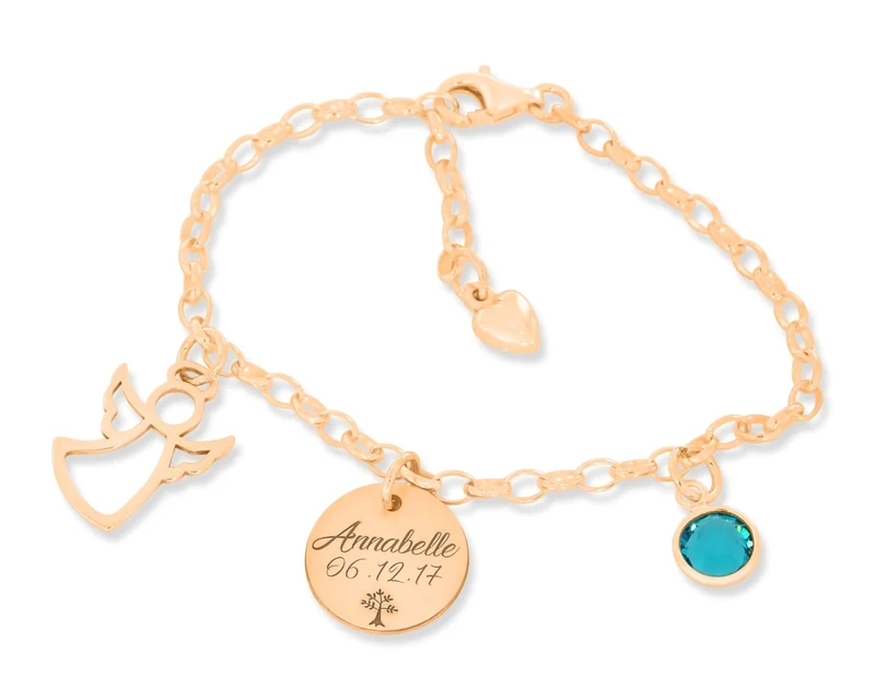 ARMBAND TAUFE MÄDCHEN ROSÉ VERGOLDET GESCHENK ZUR TAUFE TAUFARMBAND NAMEN