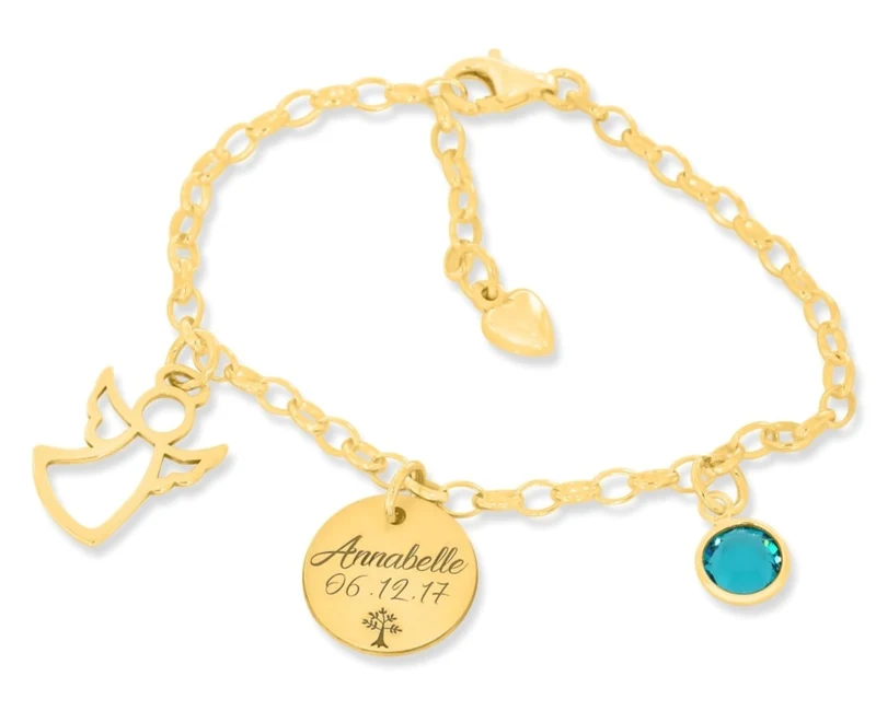 TAUFARMBAND GOLD MÄDCHEN ARMBAND TAUFE NAME KINDERSCHMUCK MIT GRAVUR