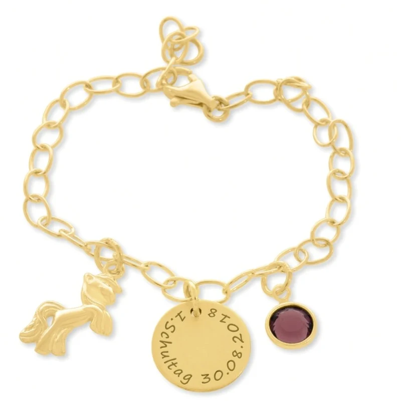ARMBAND MIT GRAVUR KINDERSCHMUCK MIT PONY GOLD SCHULANFANG MÄDCHEN