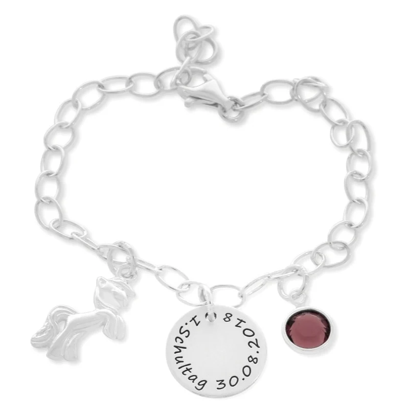 KINDERARMBAND MIT PFERD NAMENSARMBAND SILBERARMBAND 925 SILBER EINSCHULUNG