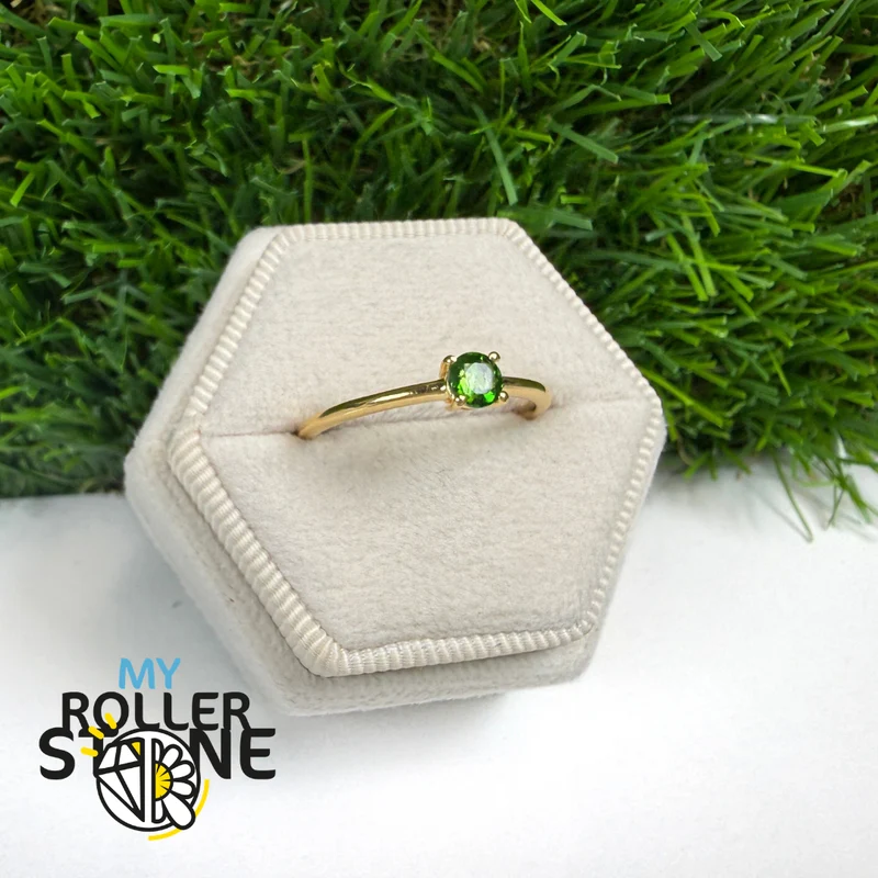 Diopsidring, 925er Sterlingsilber, 18 Karat vergoldet, rund (5 Größen)