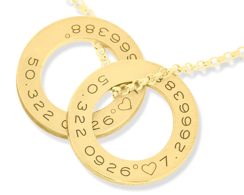 HALSKETTE GOLD NAMENSKETTE KOORDINATEN GRAVUR SCHMUCK