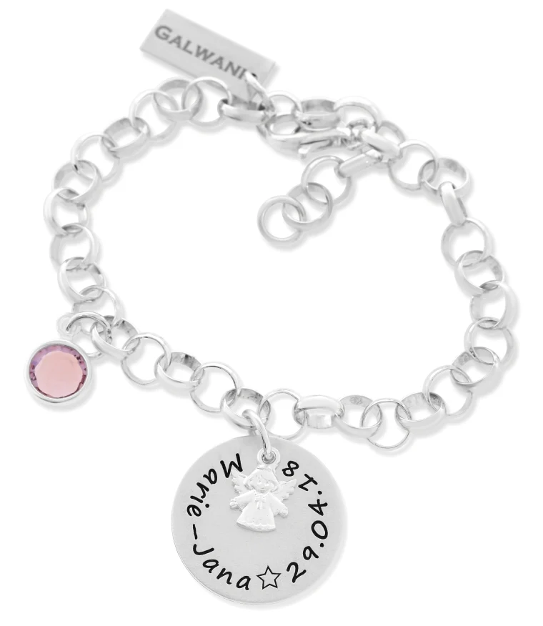 TAUFARMBAND MIT GRAVUR, KINDERARMBAND MIT ENGEL, ENGELSCHMUCK