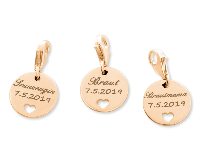 SCHMUCK MIT GRAVUR ROSÉ VERGOLDET CHARM ANHÄNGER DAMEN GESCHENK HOCHZEIT