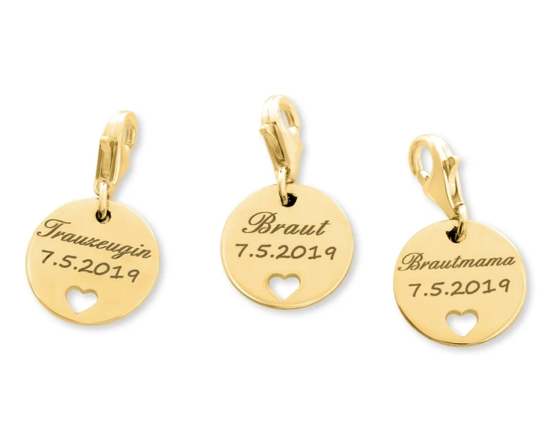 GASTGESCHENK ZUR HOCHZEIT CHARM MIT WUNSCHGRAVUR GOLDCHARM PERSONALISIERT