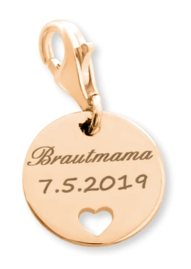 DAMEN CHARM ANHÄNGER GRAVUR 925 SILBERROSÉ VERGOLDET HERZ CHARM