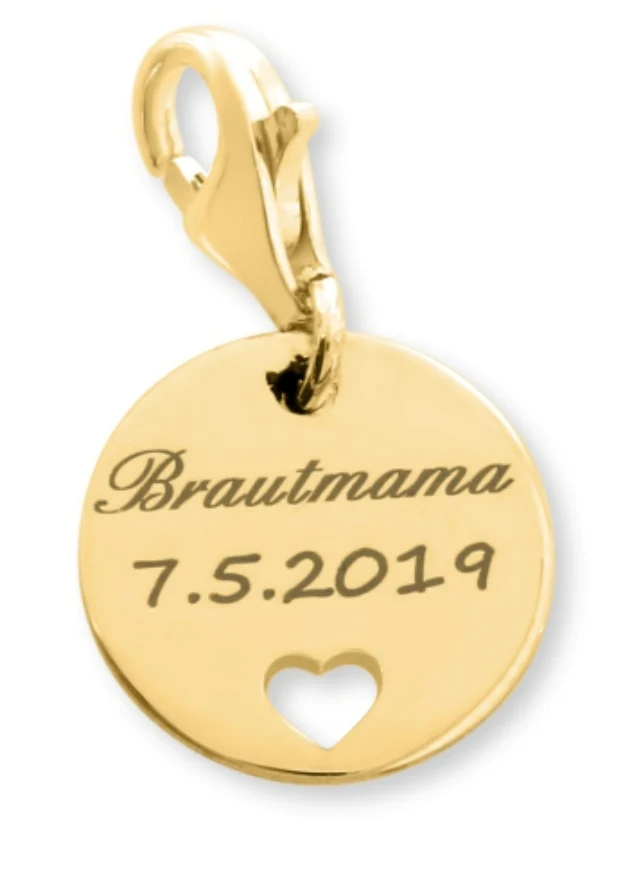 CHARMS MIT GRAVUR GOLD NAMENSPLÄTTCHEN HERZ ANHÄNGER CHARM 925 SILBER VERGOLDET