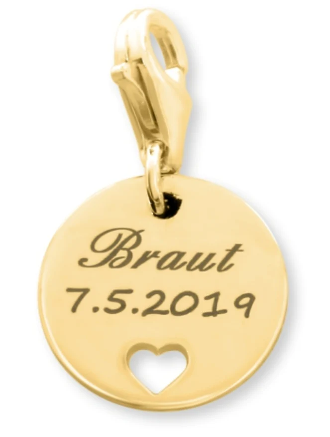 ANHÄNGER MIT GRAVUR GOLD GESCHENK ZUR HOCHZEIT GOLDCHARM PERSONALISERT CHARMS
