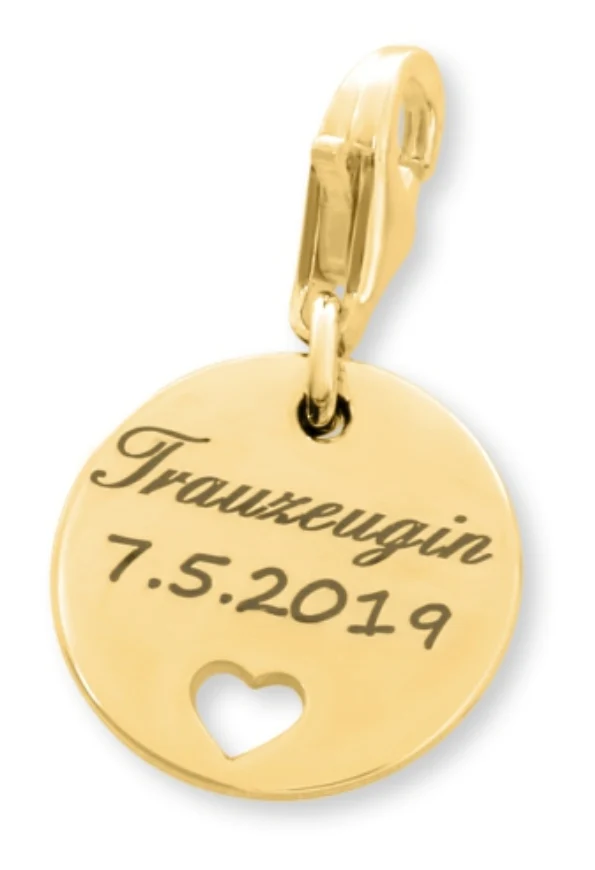 TRAUZEUGIN CHARM MIT GRAVUR ANHÄNGER MIT NAMEN 925 SILBER VERGOLDET