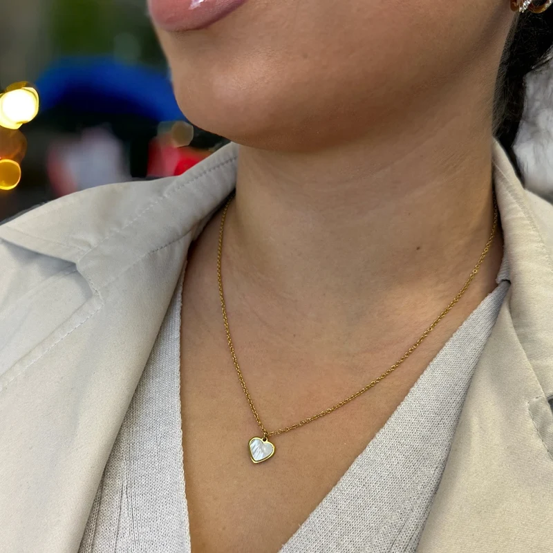 Perlmutt Herz Kette | 18K vergoldet