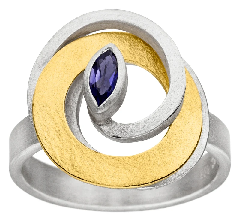 925er Silber Ring feingoldbelegt MANU R1290IO