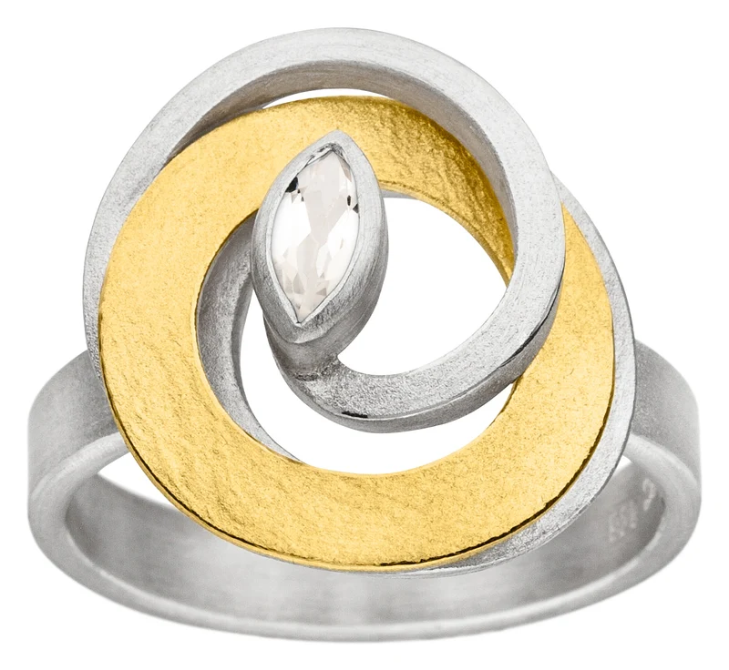 925er Silber Ring feingoldbelegt MANU R1290WTO