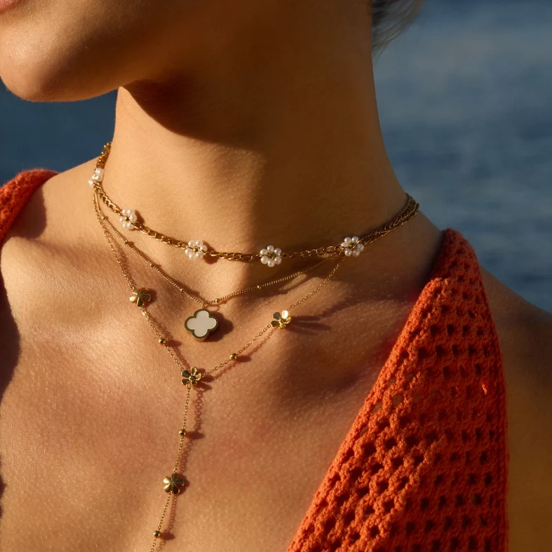 Sweet Life Pearl Flower Kette 14K Vergoldet
