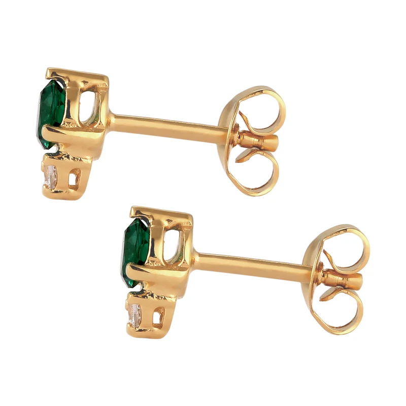 Ohrstecker Rund | Synthetischer Smaragd (Grün) & Zirkonia (Weiß)