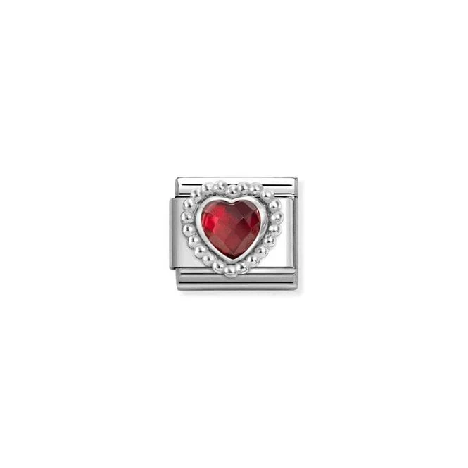Classic Silver and CZ Red Facetted Dotted Heart Sparkly & Stones Charms