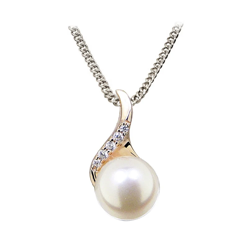 Rose Gold Vermeil, Pearl & CZ Twist Pendant Necklace