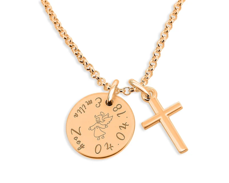 NAMENKETTE TAUFE KREUZ TAUFSCHMUCK GRAVUR HALSKETTE MÄDCHEN