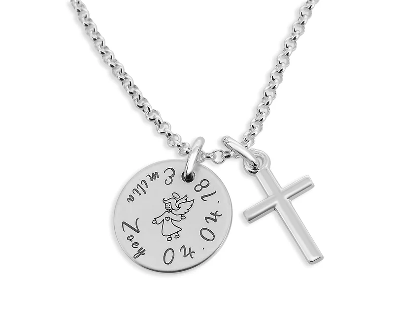 SILBER KETTE MIT KREUZ NAMENSKETTE ENGELSCHMUCK 925 SILBER TAUFE